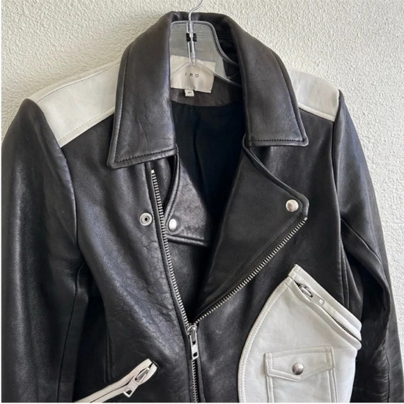 IRO Scottsdale Lamb Leather Moto Jacket Black & White - Picture 4 of 11